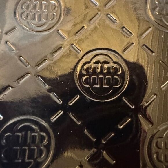 Dana Buchman Black Patent Embossed Leather Tote Bag With Front Zipper Pocket & T - Picture 3 of 12